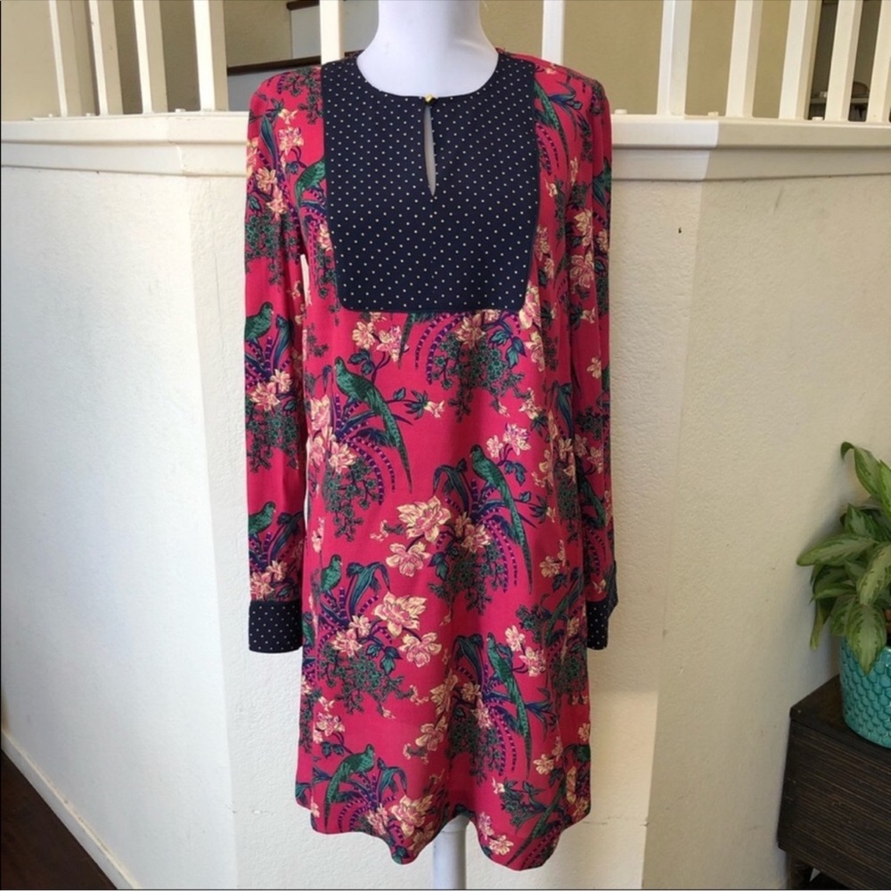 Anthropologie Maeve Dress Tropical Bird Print Peasant stye tunic size 2